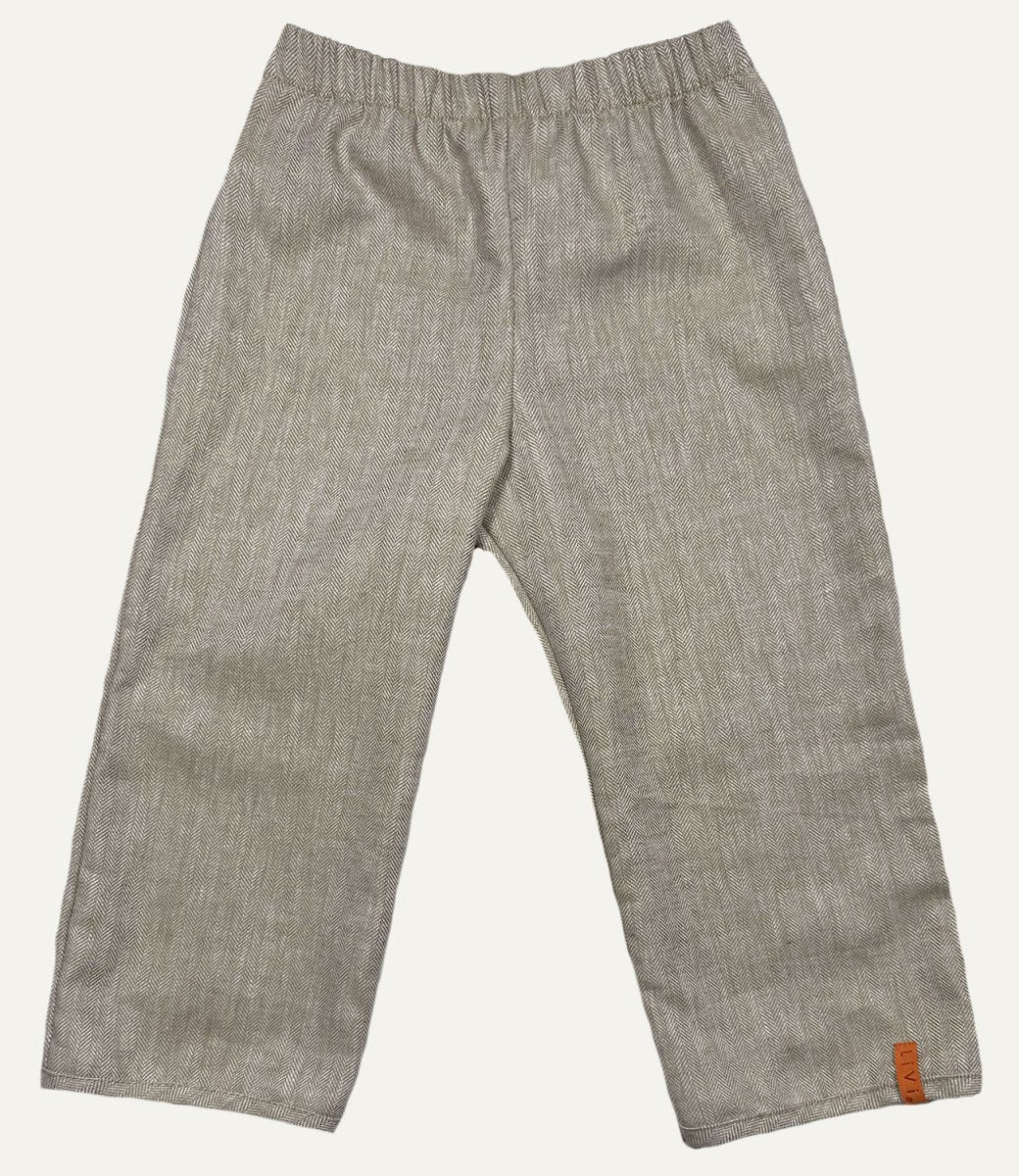 LEINENHOSE LANG BEIGE FISCHGRÄT