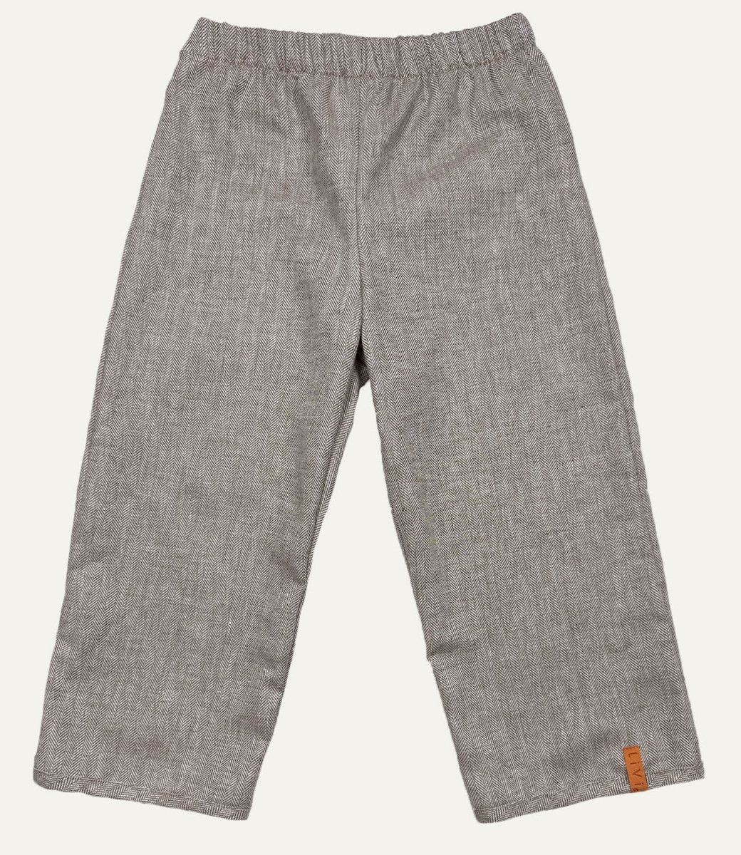 LEINENHOSE LANG BRAUN FISCHGRÄT