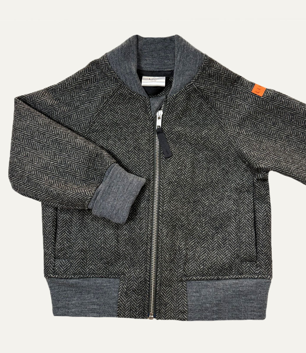 BOMBERJACKE AUS WOLLE Fischgrät grau