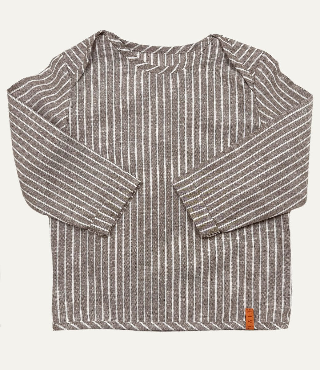 LEINENHEMD BRAUN STRIPES