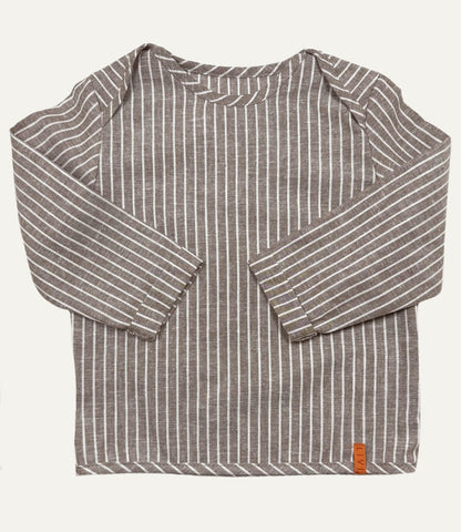 LEINENHEMD BRAUN STRIPES