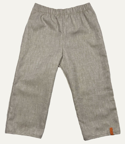 LEINENHOSE LANG BEIGE FISCHGRÄT