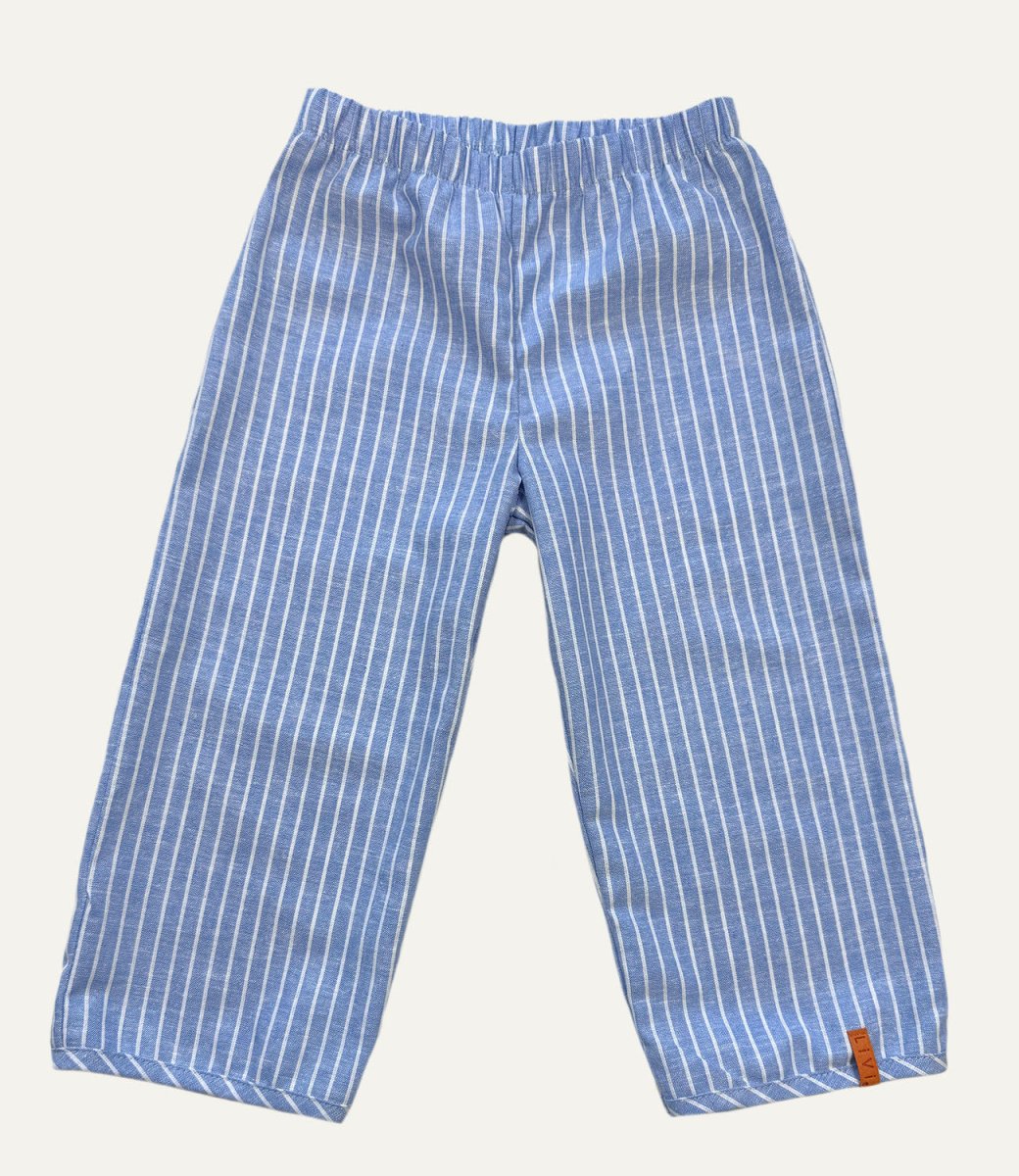 LEINENHOSE LANG HELLBLAU STRIPES
