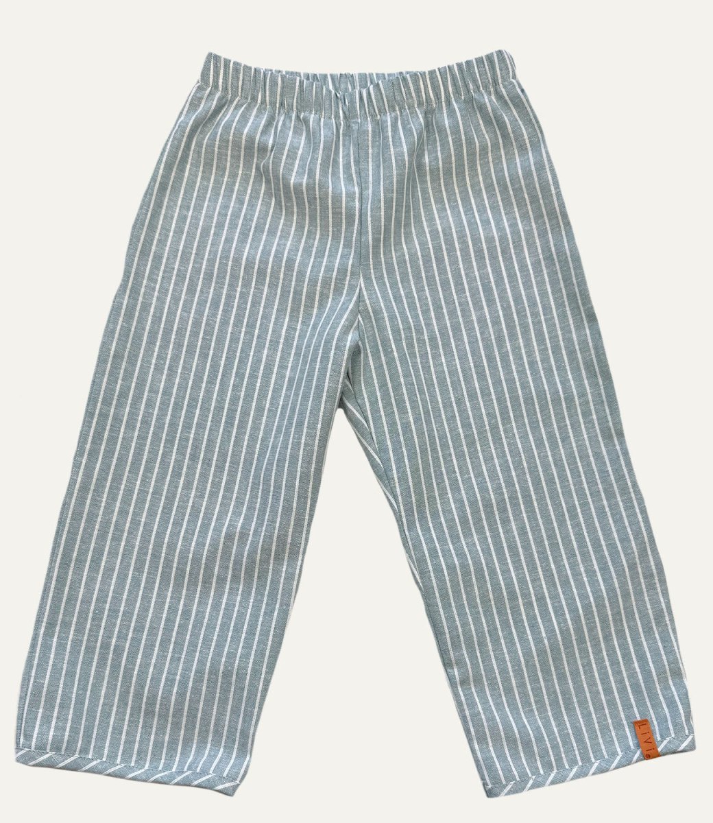 LEINENHOSE LANG GRAUBLAU STRIPES