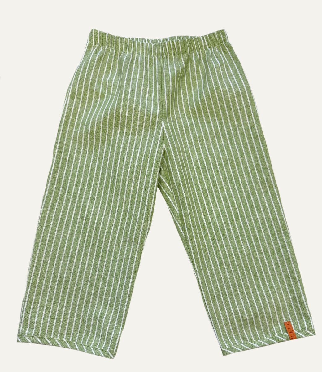 LEINENHOSE LANG GREEN STRIPES