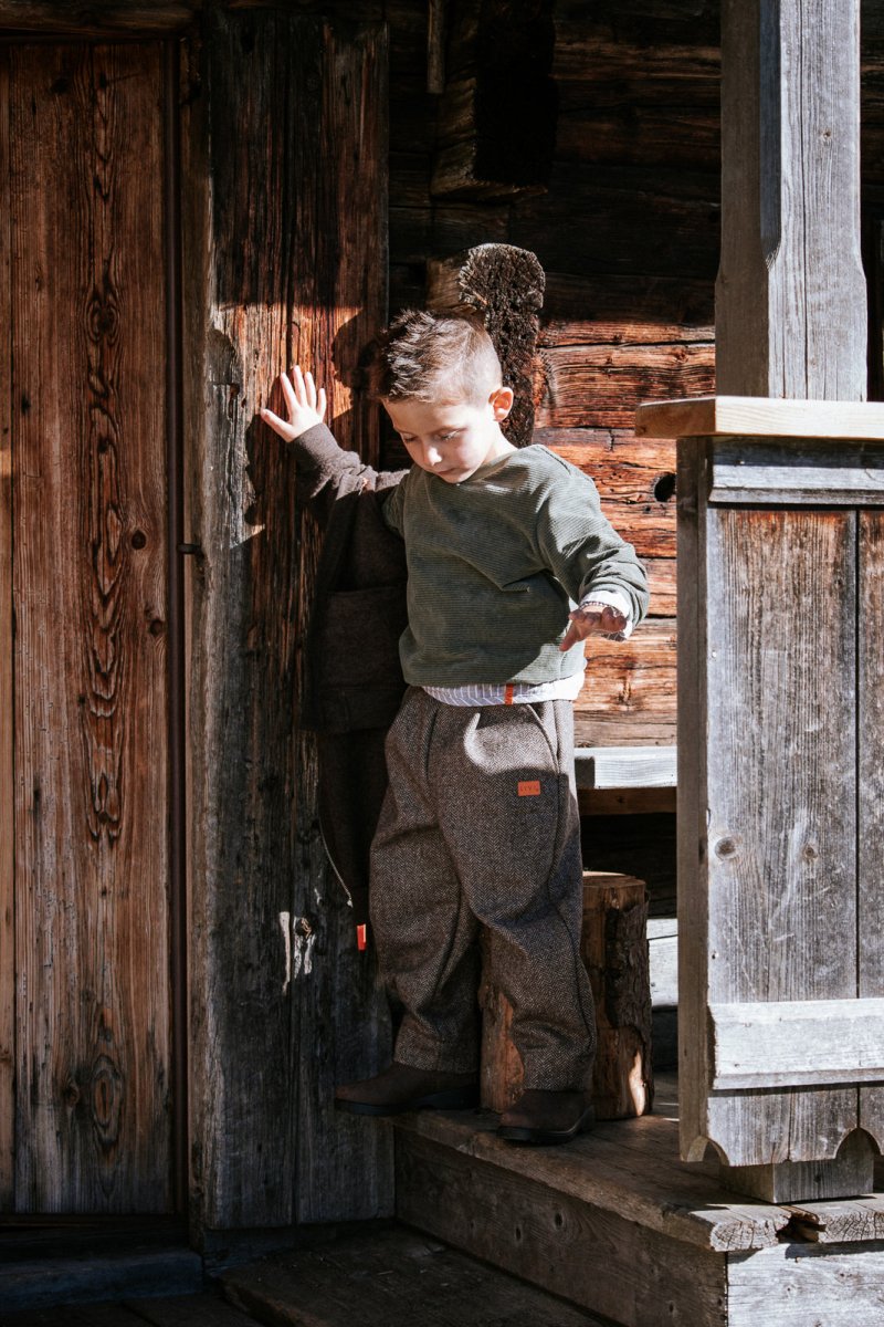 SCHURWOLLE HOSE Fischgrät braun