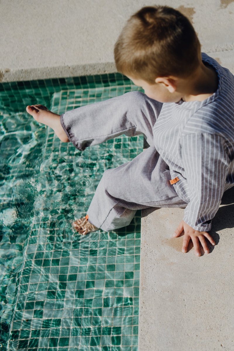 LEINENHOSE LANG BRAUN FISCHGRÄT