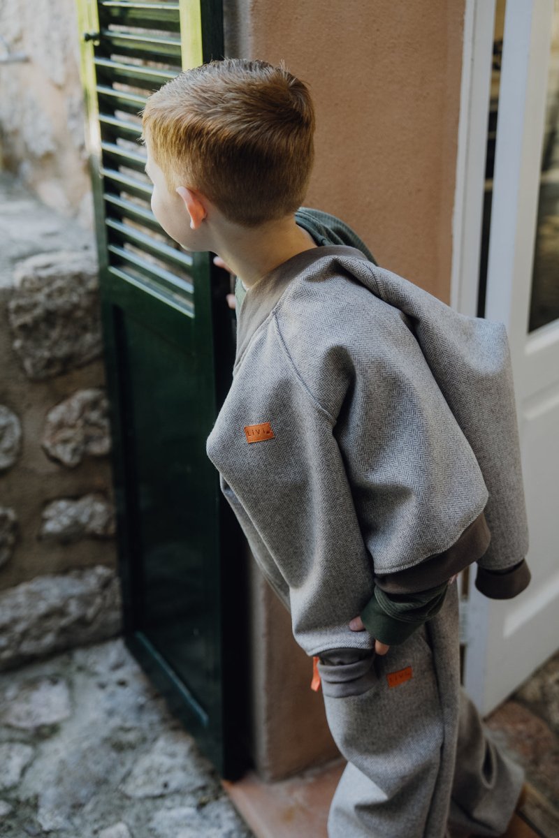 BOMBERJACKE AUS SCHURWOLLE Fischgrät MANDEL