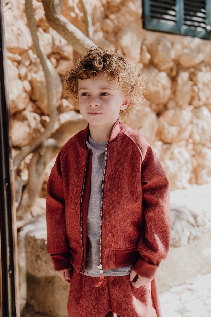 BOMBERJACKE AUS SCHURWOLLE Fischgrät RED