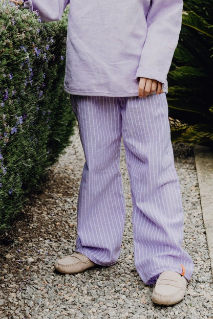 LEINENHOSE LANG FLIEDER STRIPES