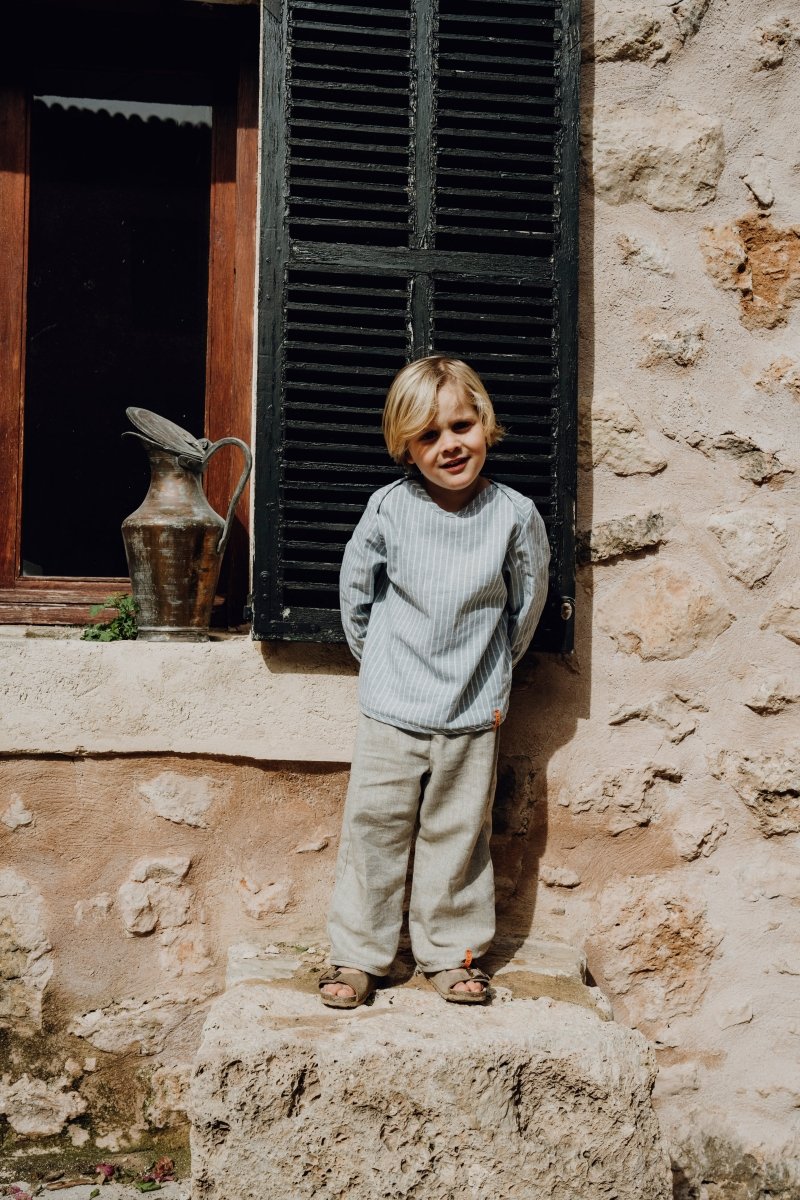 LEINENHOSE LANG BEIGE FISCHGRÄT