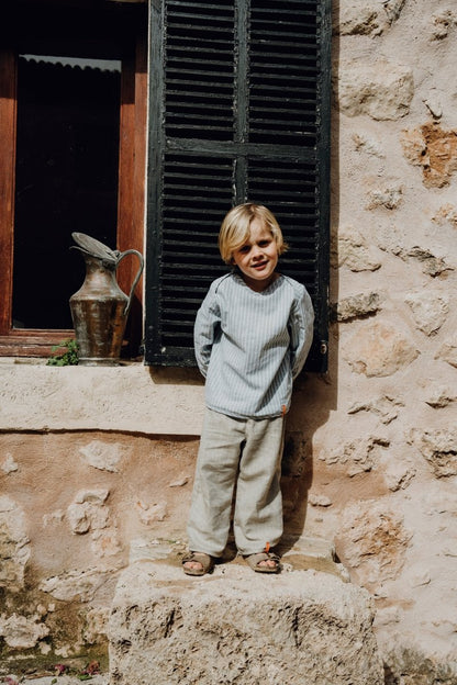 LEINENHOSE LANG BEIGE FISCHGRÄT