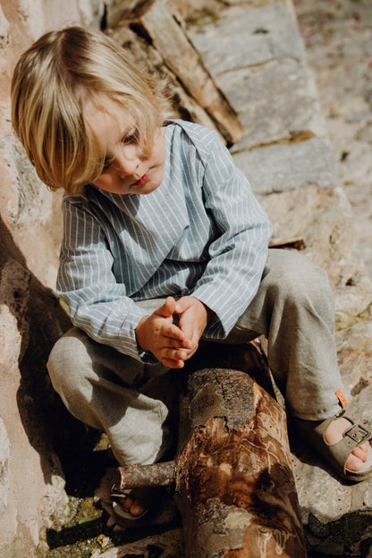 LEINENHOSE LANG BEIGE FISCHGRÄT
