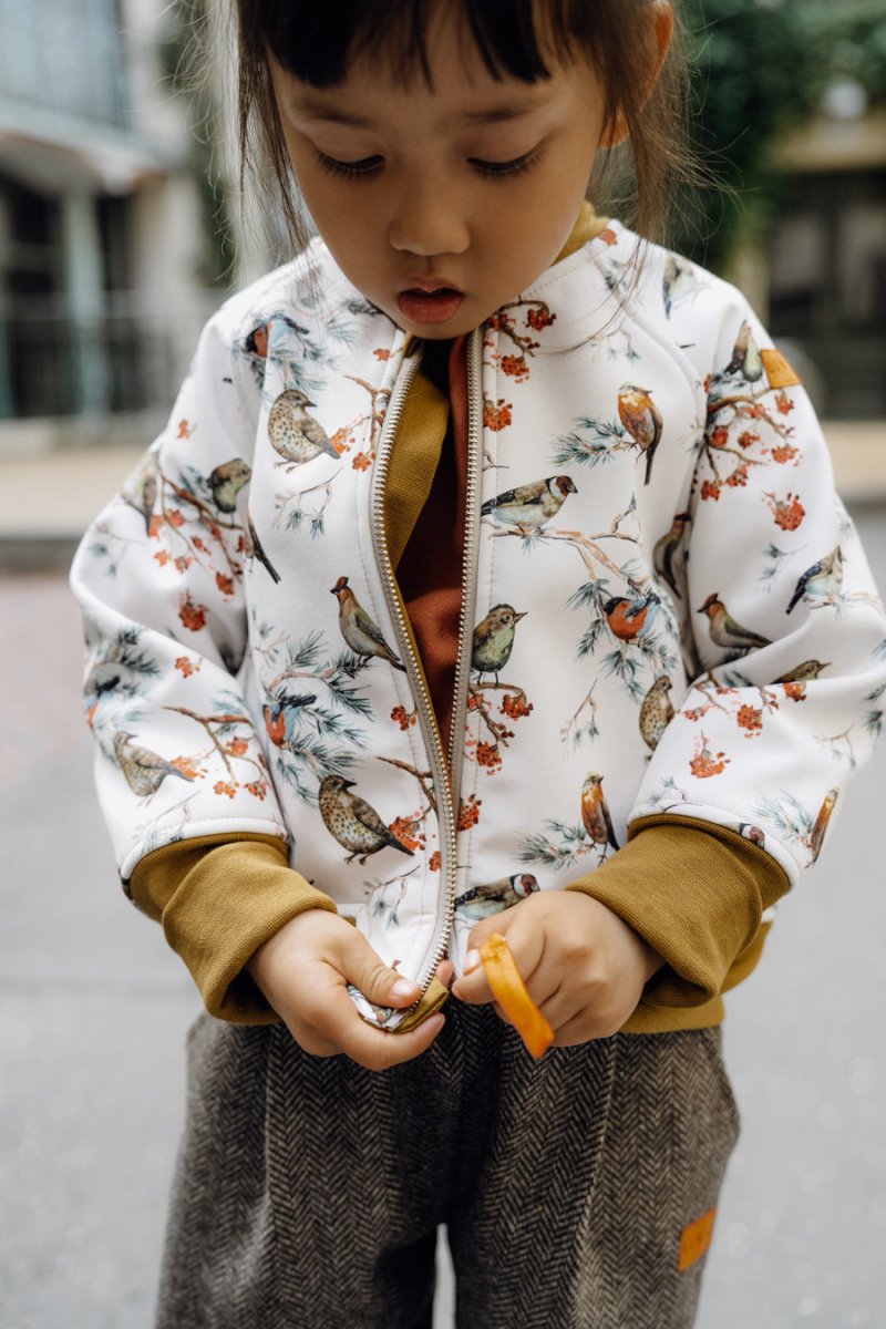 BOMBERJACKE AUS SOFTSHELL BIRD CREME CURRY